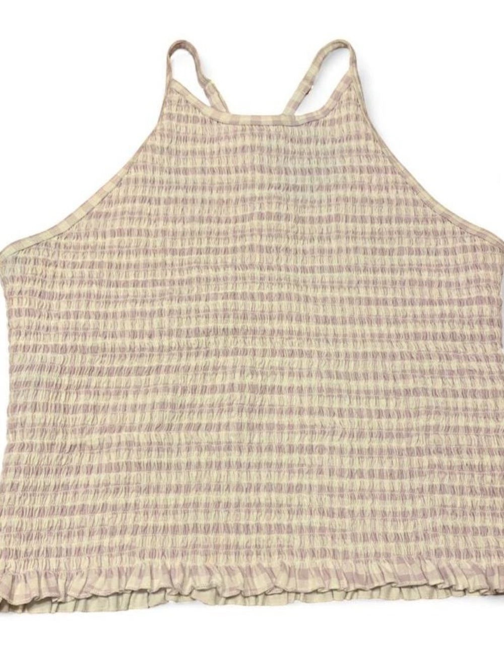 Women's Cream & Light Purple Smocked Halter Tank Top